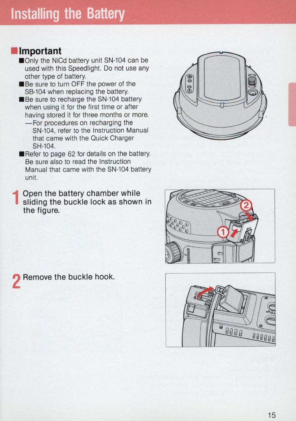 Installing the battery, I important | Nikon 58-104 User Manual | Page 15 / 72