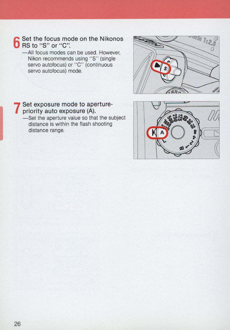 Set the focus mode on the nikonos rs to “s” or “c | Nikon 58-104 User Manual | Page 26 / 72