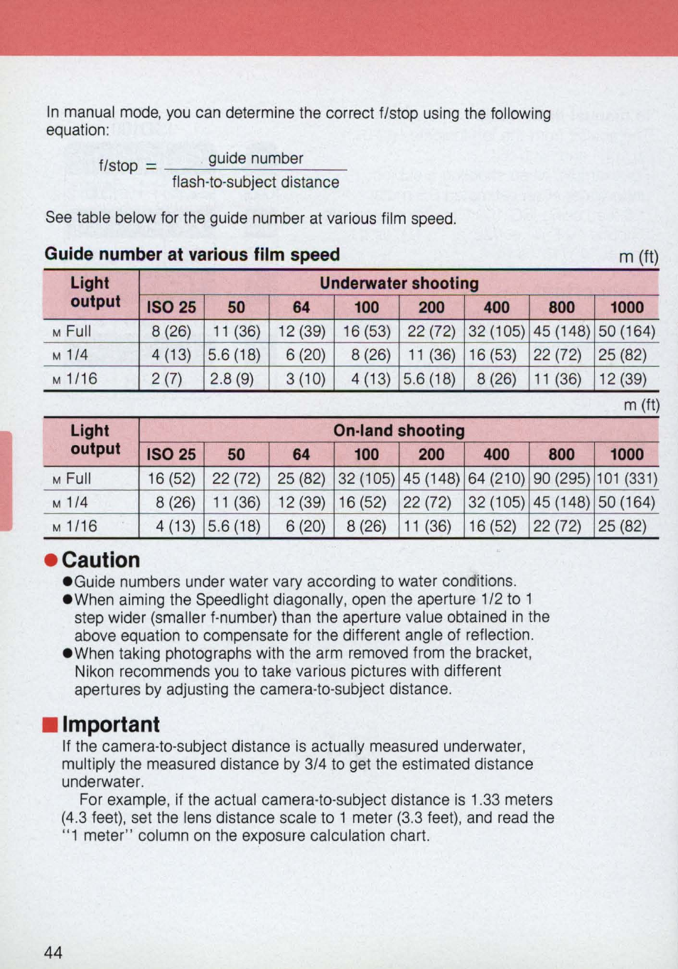 Caution, I important | Nikon 58-104 User Manual | Page 44 / 72