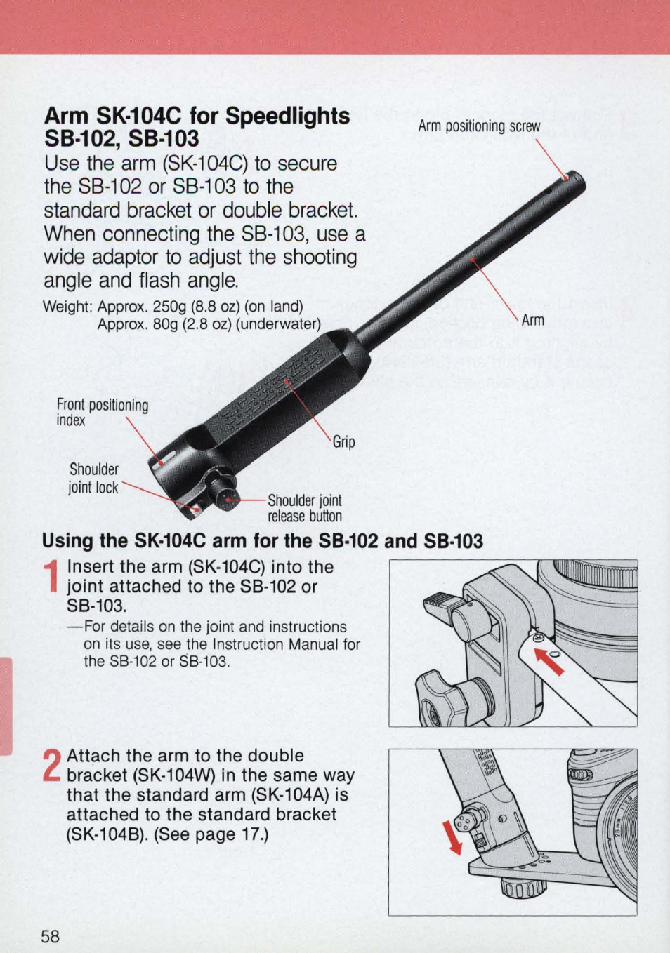 Arm sk-104c for speedlights sb-102, sb-103 | Nikon 58-104 User Manual | Page 58 / 72
