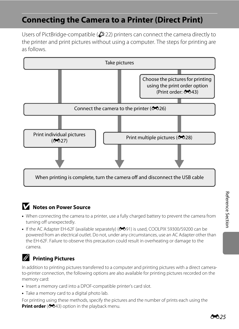 Connecting the camera to a printer (direct print) | Nikon Coolpix S9300 User Manual | Page 145 / 244