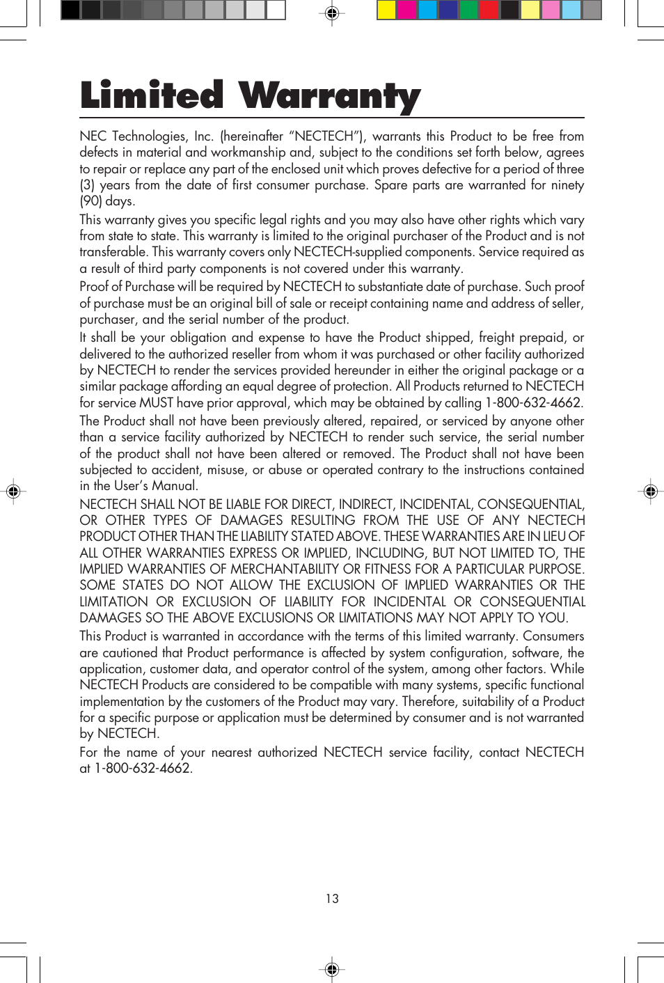 Limited warranty | NEC E700 User Manual | Page 15 / 16