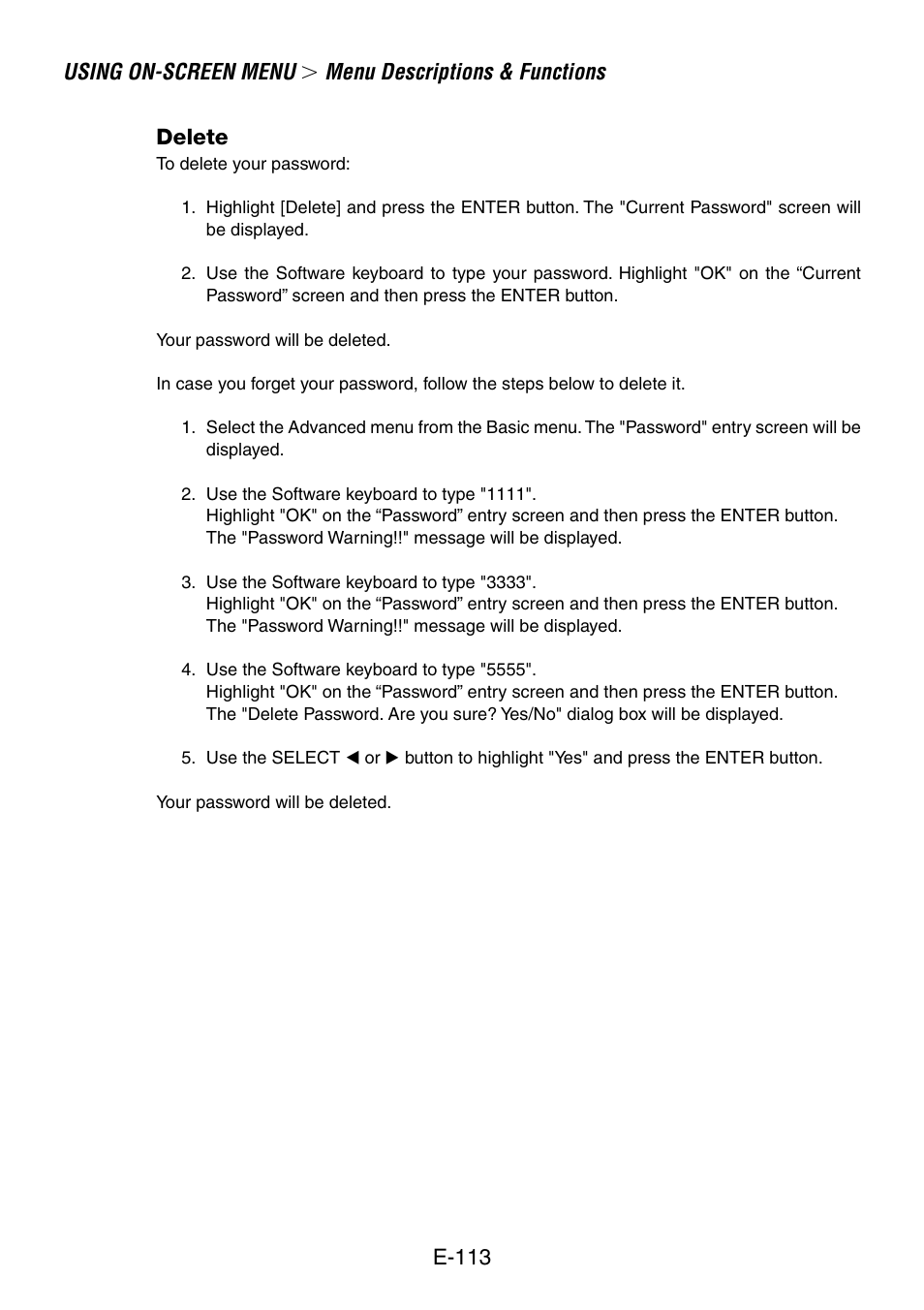 Using on-screen menu, Menu descriptions & functions | NEC LT240K User Manual | Page 113 / 152