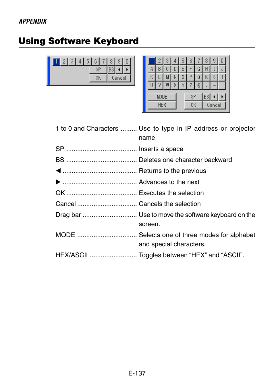 Using software keyboard | NEC LT240K User Manual | Page 137 / 152