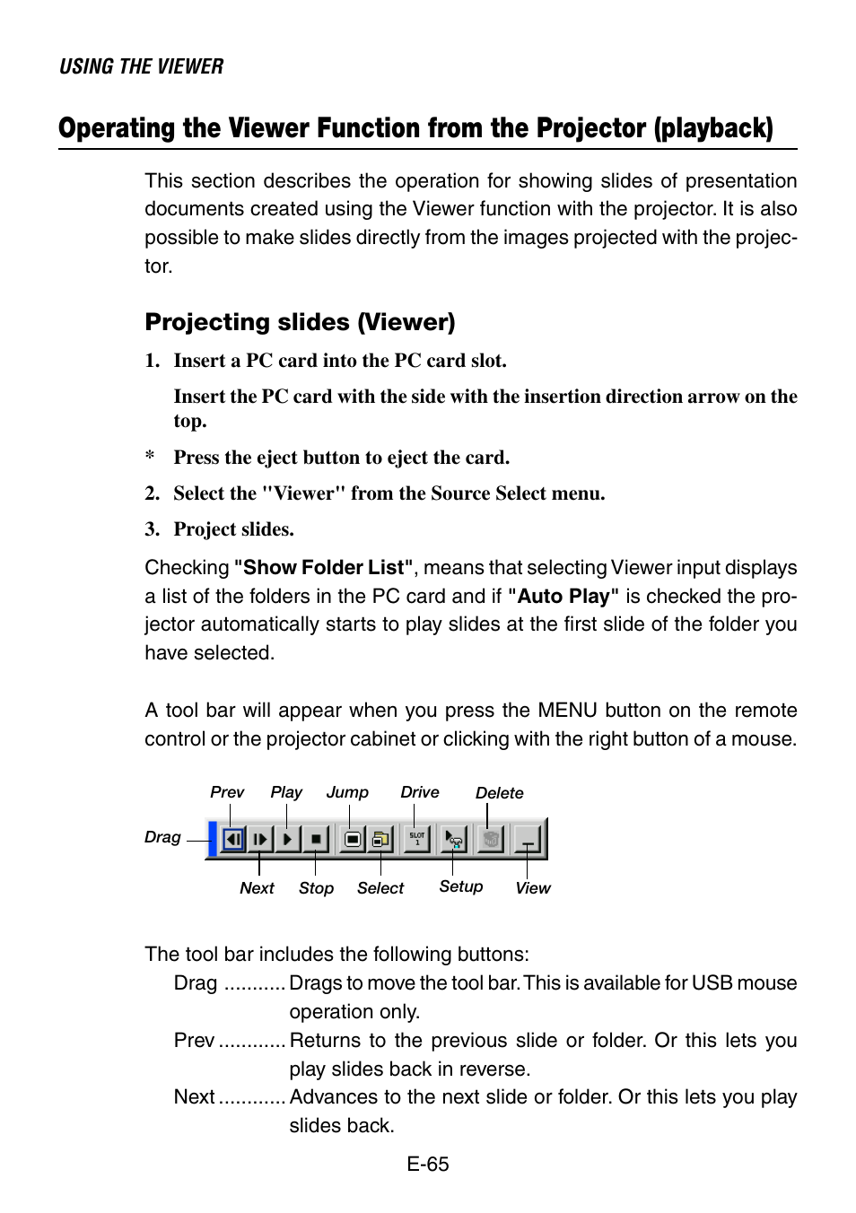 Projecting slides (viewer) | NEC LT240K User Manual | Page 65 / 152