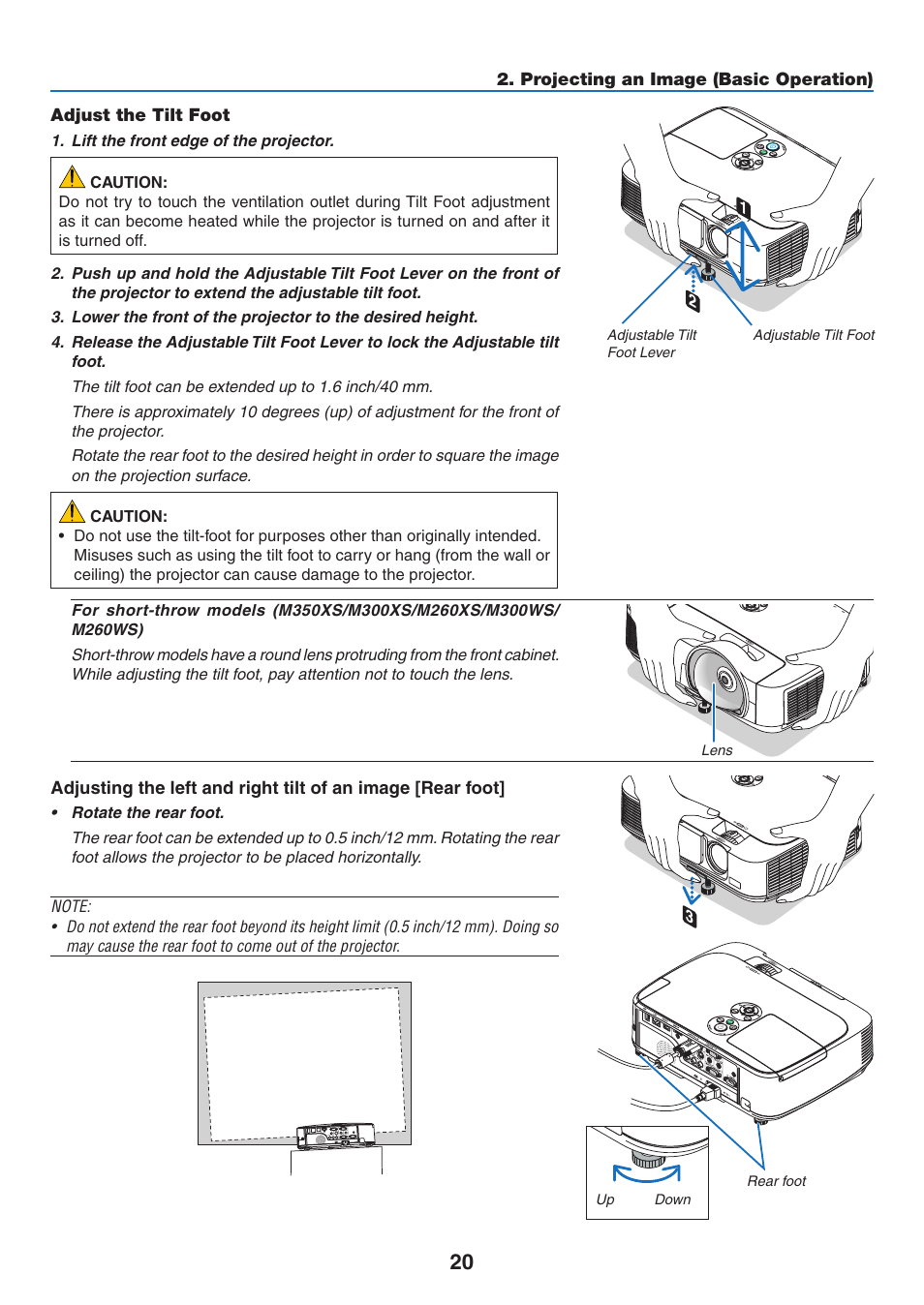 Adjust the tilt foot | NEC M350X User Manual | Page 30 / 155