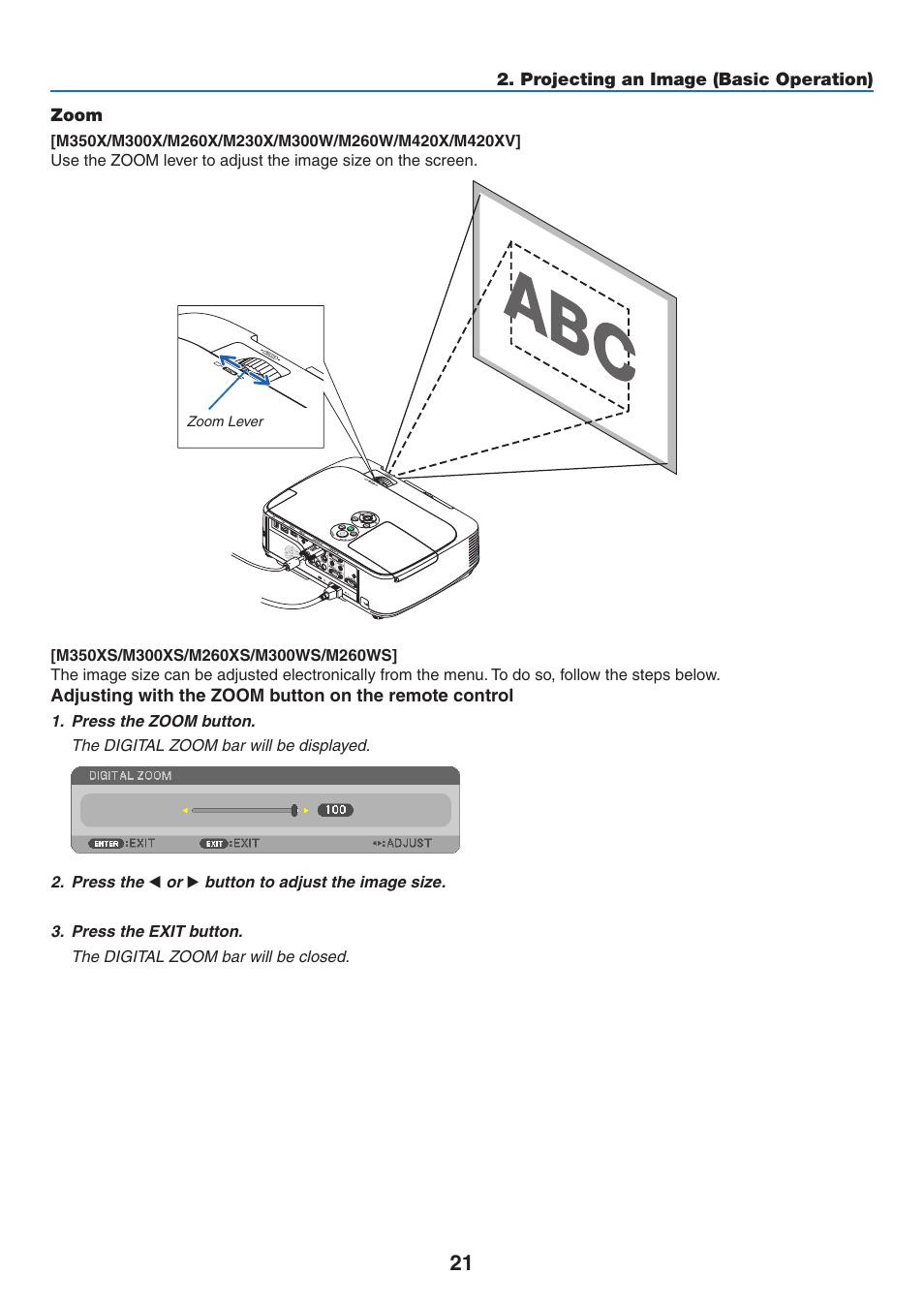 Zoom | NEC M350X User Manual | Page 31 / 155