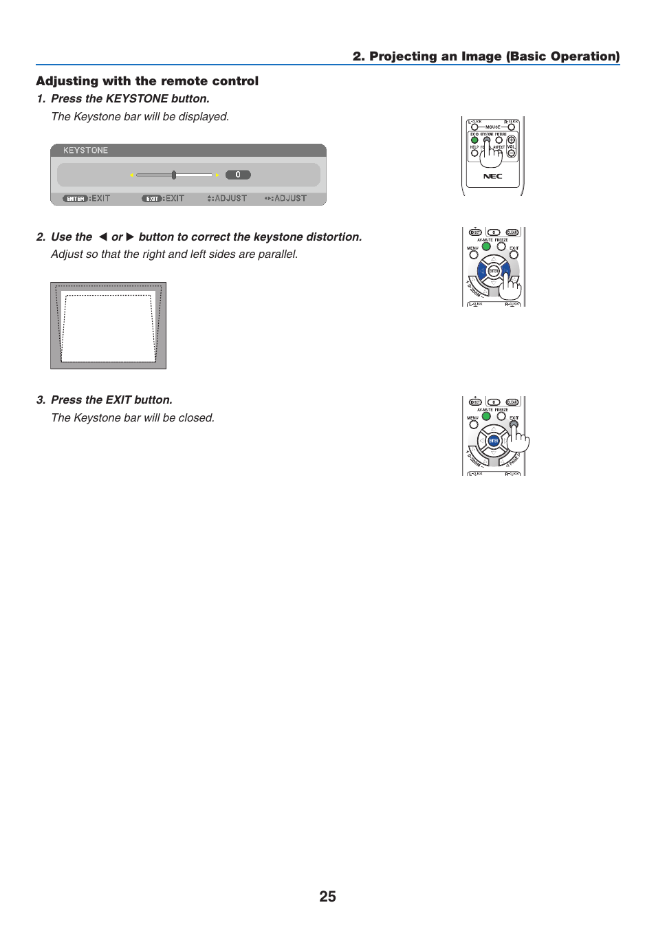 Adjusting with the remote control | NEC M350X User Manual | Page 35 / 155