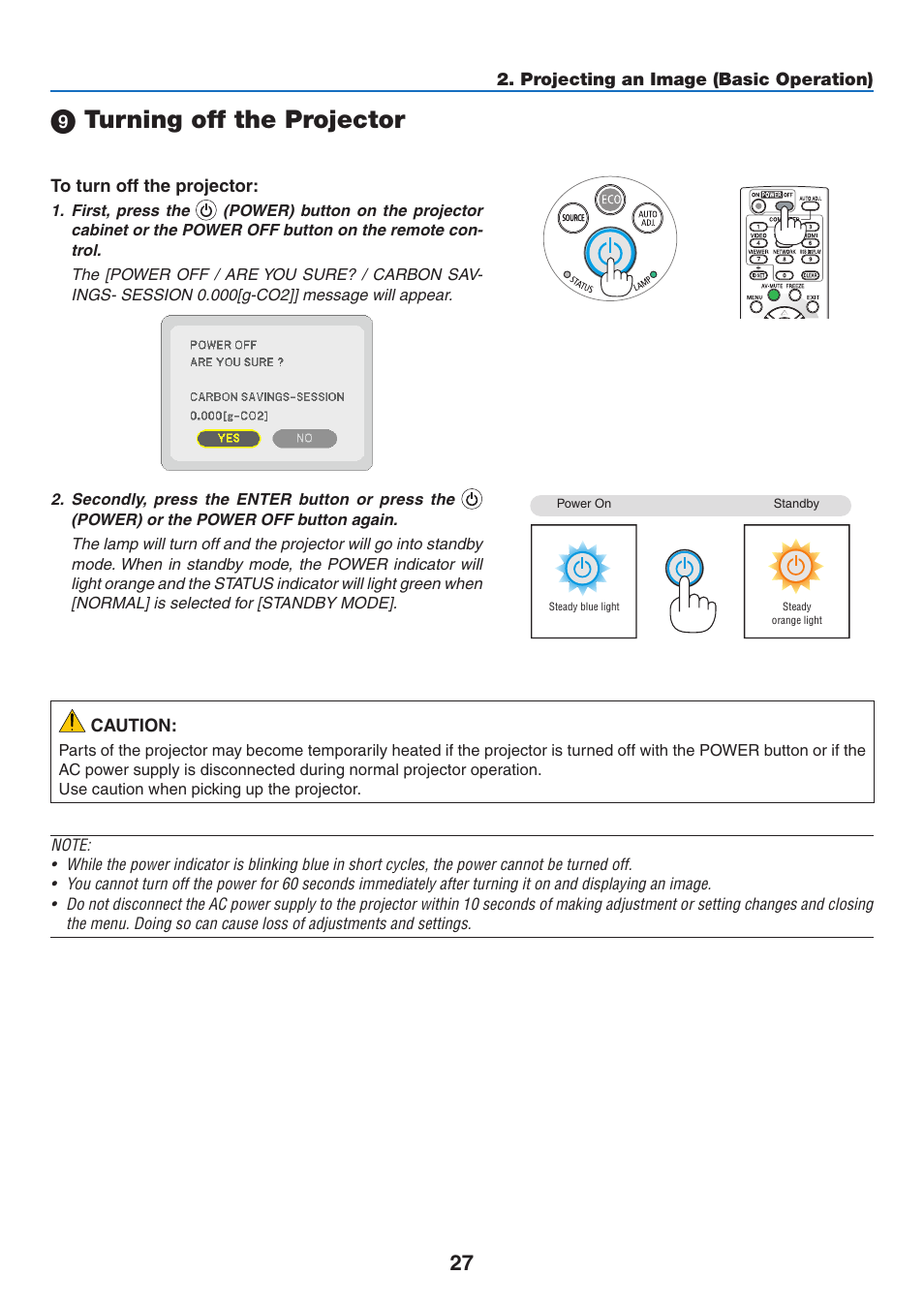 9) turning off the projector, Turning off the projector | NEC M350X User Manual | Page 37 / 155