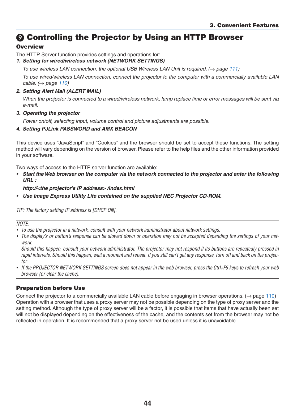 Controlling the projector by using an http browser | NEC M350X User Manual | Page 54 / 155