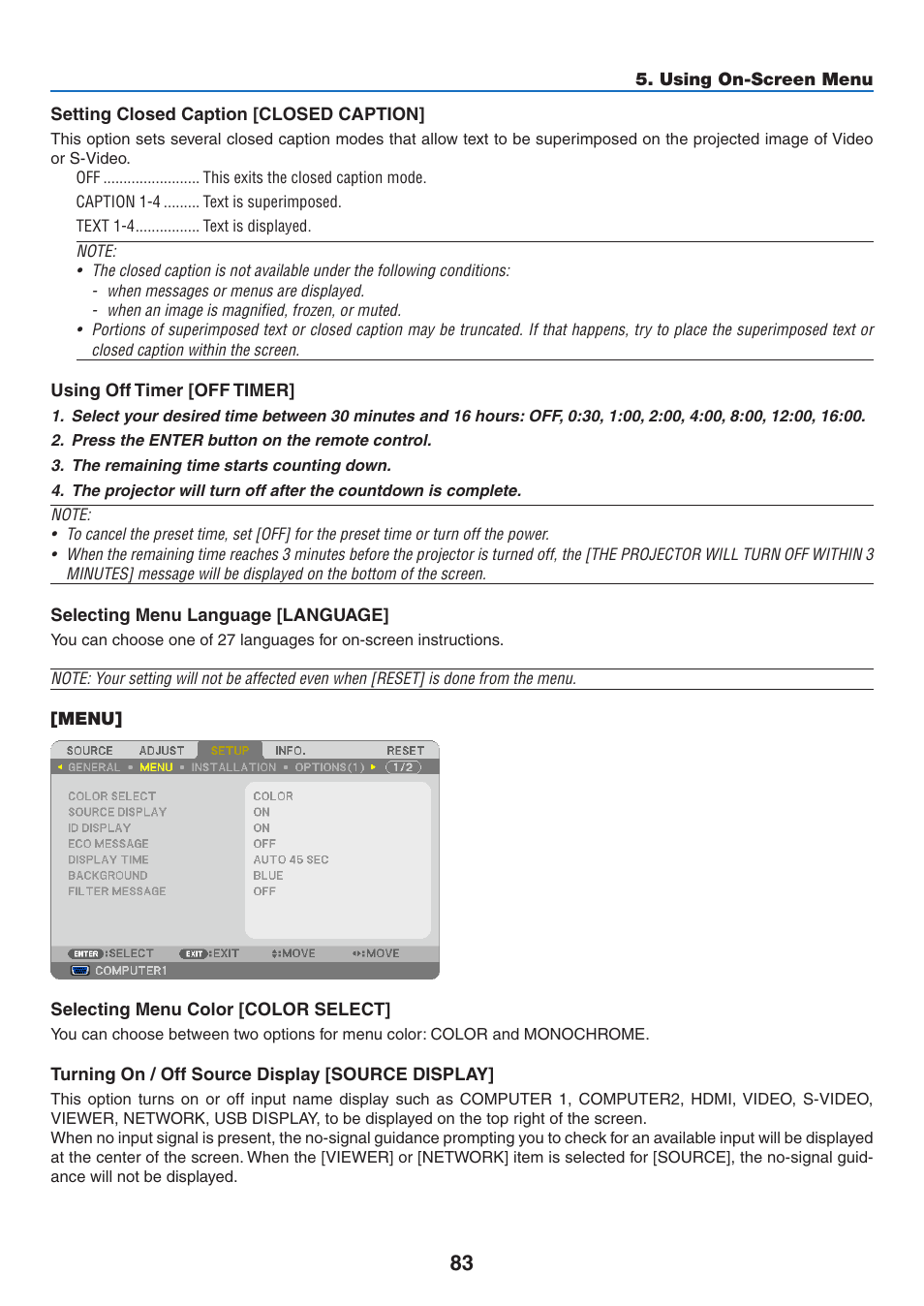 Menu | NEC M350X User Manual | Page 93 / 155