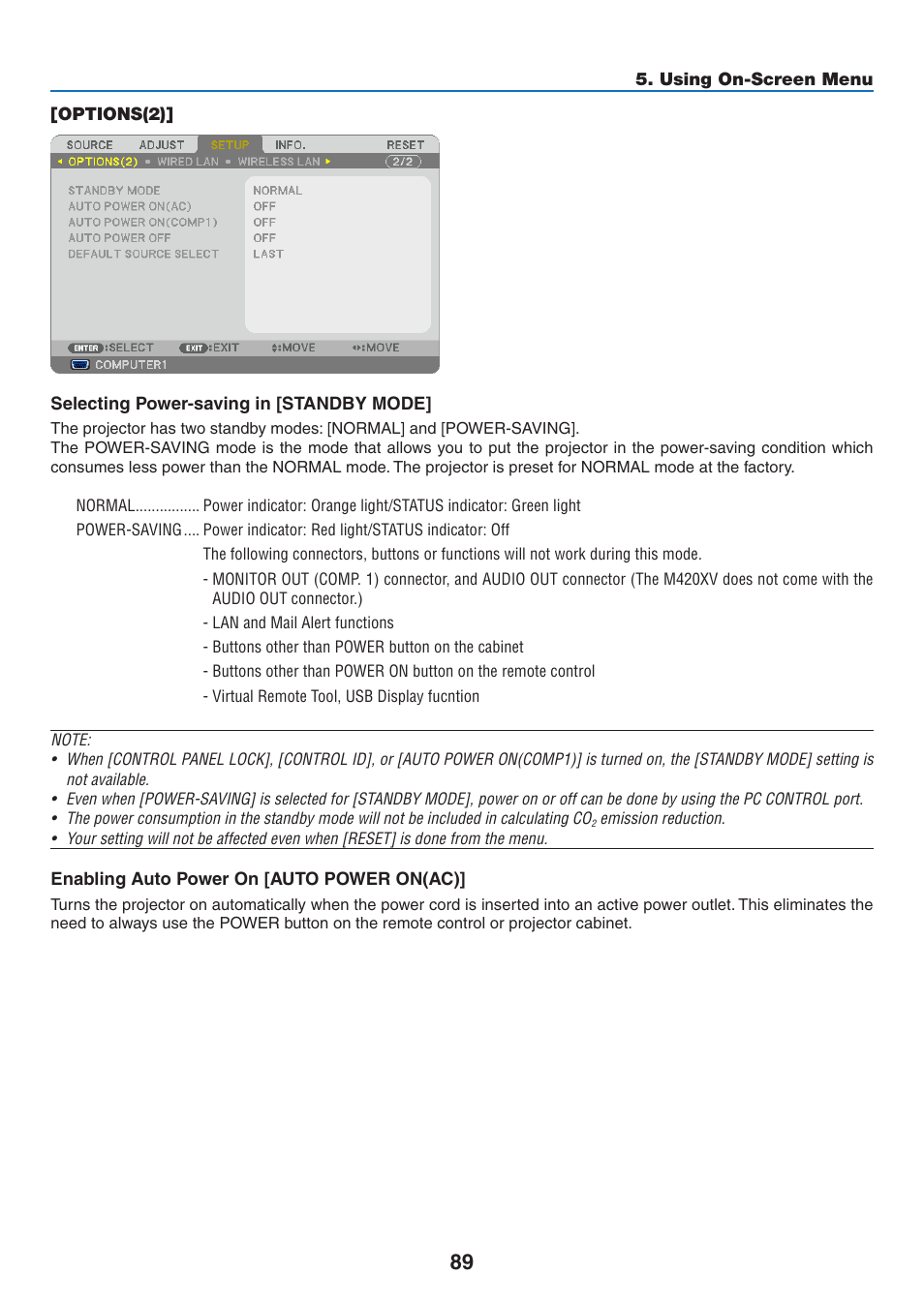 Options(2) | NEC M350X User Manual | Page 99 / 155