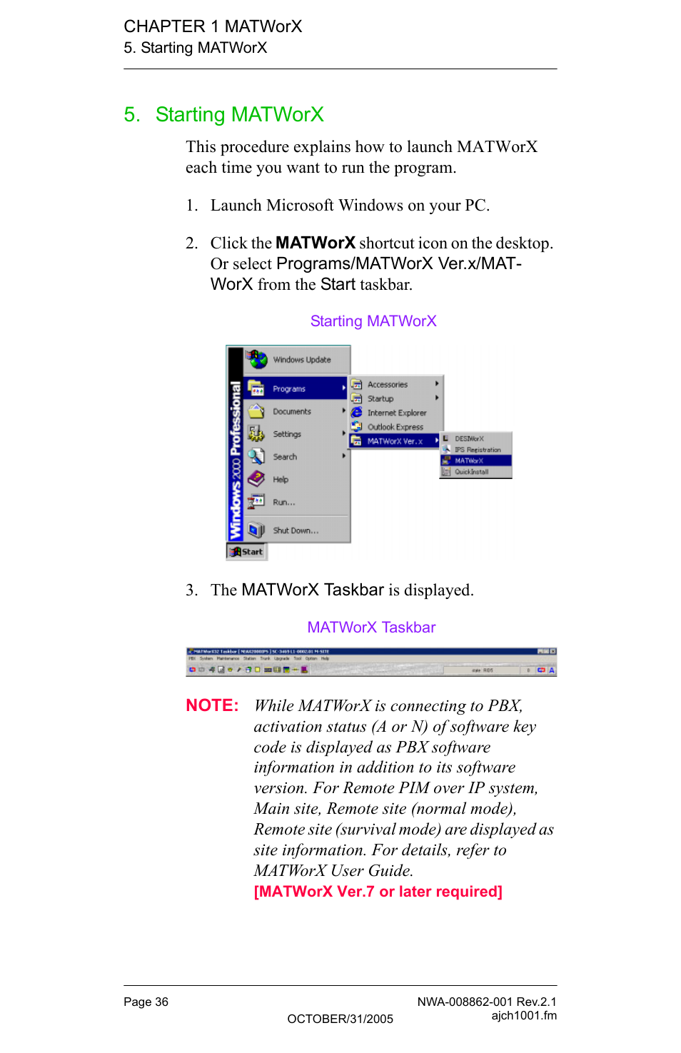 Starting matworx | NEC MATWORX NWA-008862-001 User Manual | Page 42 / 66