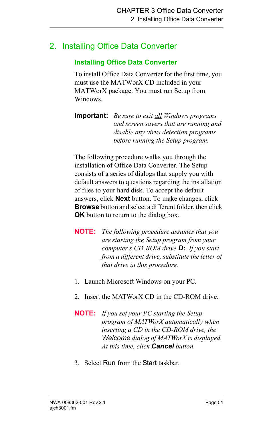 Installing office data converter | NEC MATWORX NWA-008862-001 User Manual | Page 57 / 66