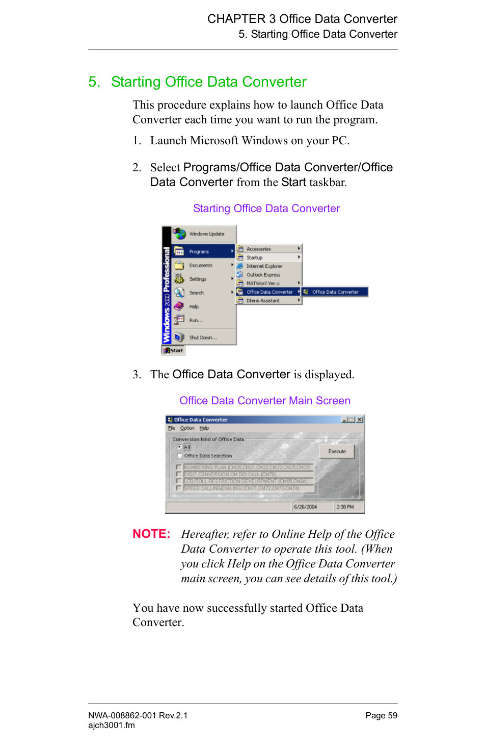 Starting office data converter | NEC MATWORX NWA-008862-001 User Manual | Page 65 / 66
