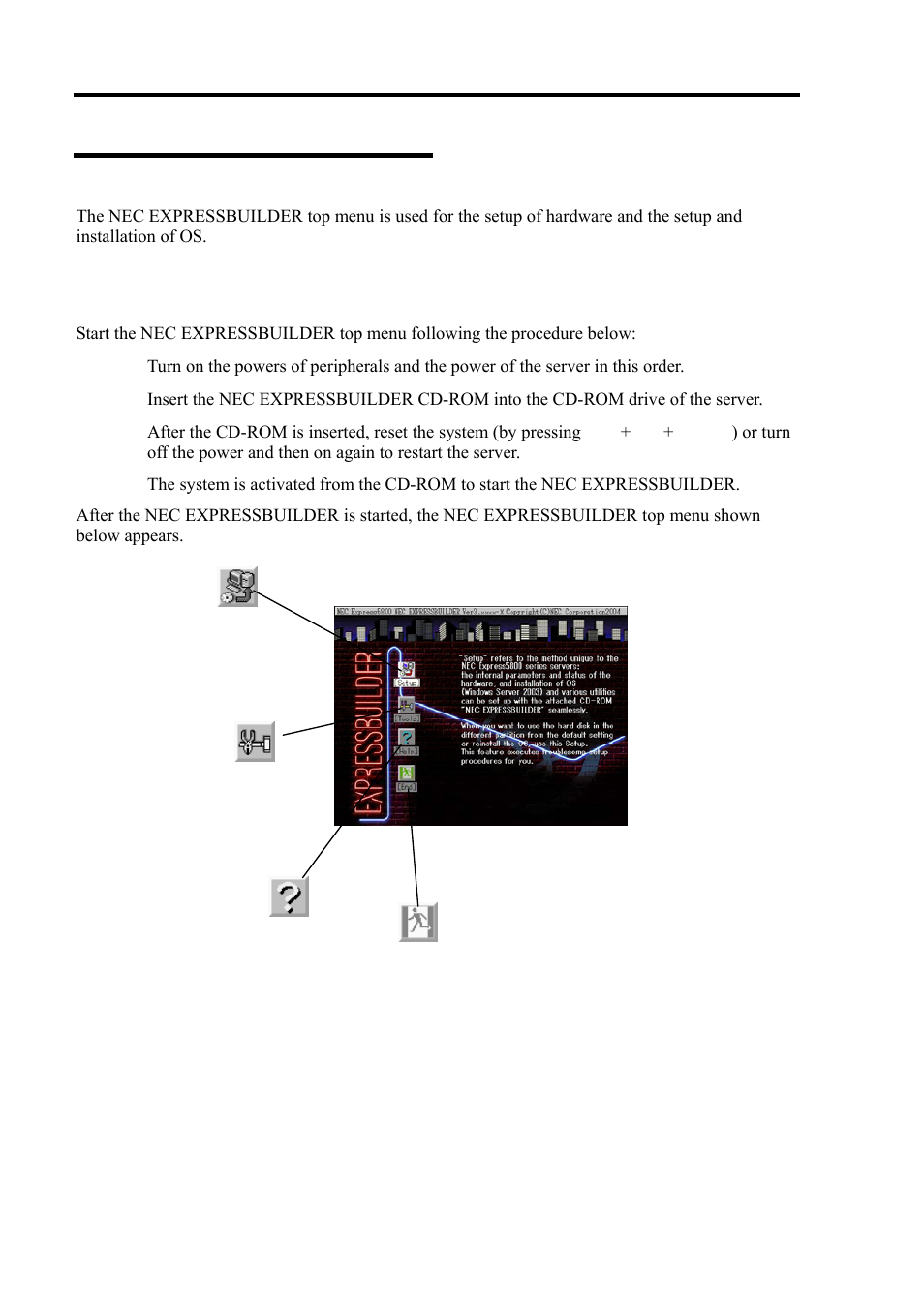 Nec expressbuilder top menu, Start | NEC Express 5800/320Lc User Manual | Page 167 / 357