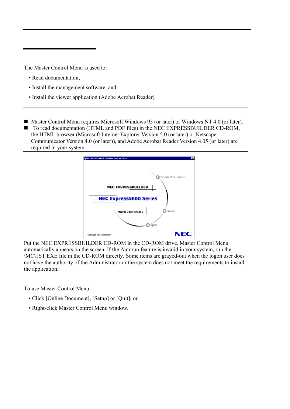 Master control menu | NEC Express 5800/320Lc User Manual | Page 173 / 357