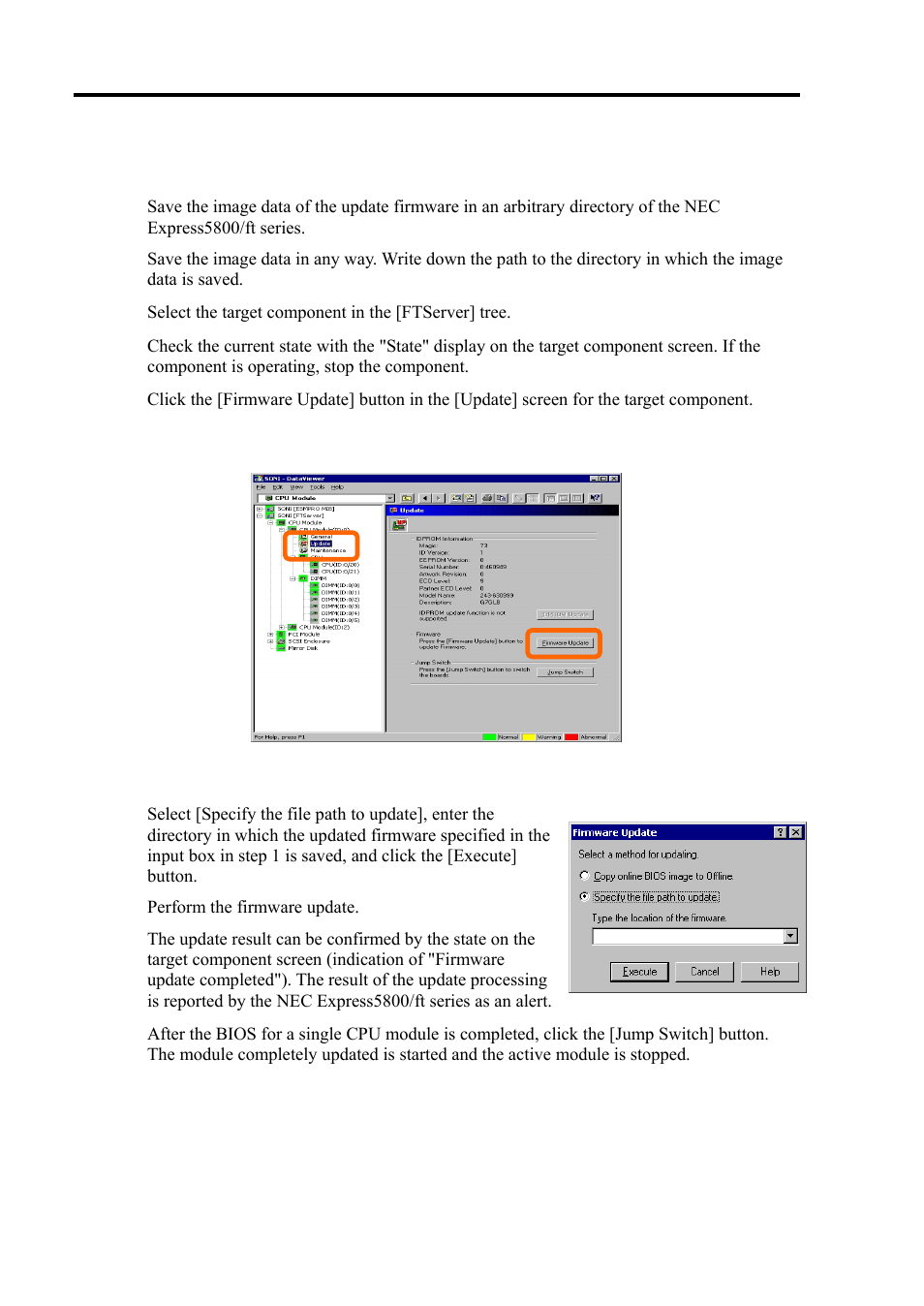 Procedure in nec esmpro manager, Sample screen of nec esmpro manager | NEC Express 5800/320Lc User Manual | Page 219 / 357