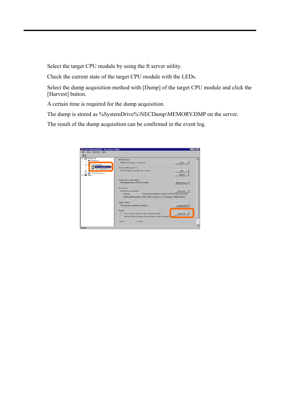 Procedure in ft server utility, Sample screen of ft server utility | NEC Express 5800/320Lc User Manual | Page 225 / 357