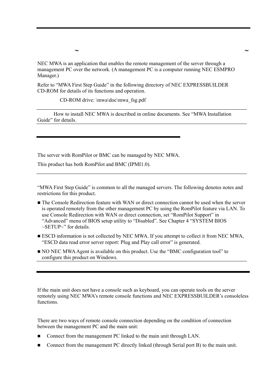 Nec mwa ( management workstation application, Servers to be remotely managed by nec mwa, Nec mwa ∼ management workstation application | NEC Express 5800/320Lc User Manual | Page 236 / 357