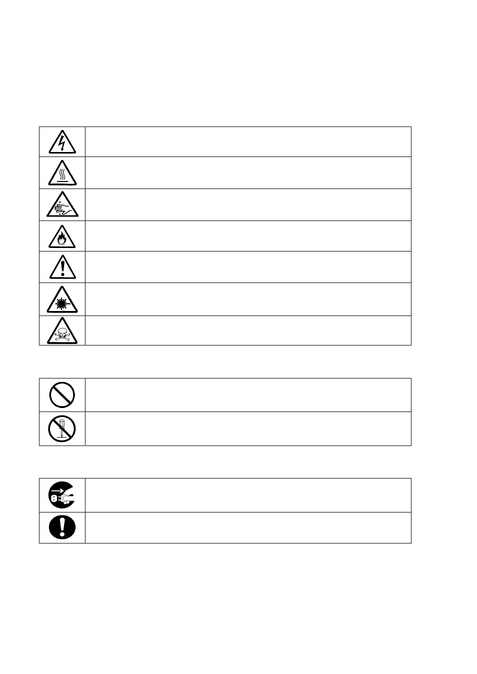Attention, Prohibited actions, Mandatory actions | NEC Express 5800/320Lc User Manual | Page 4 / 357