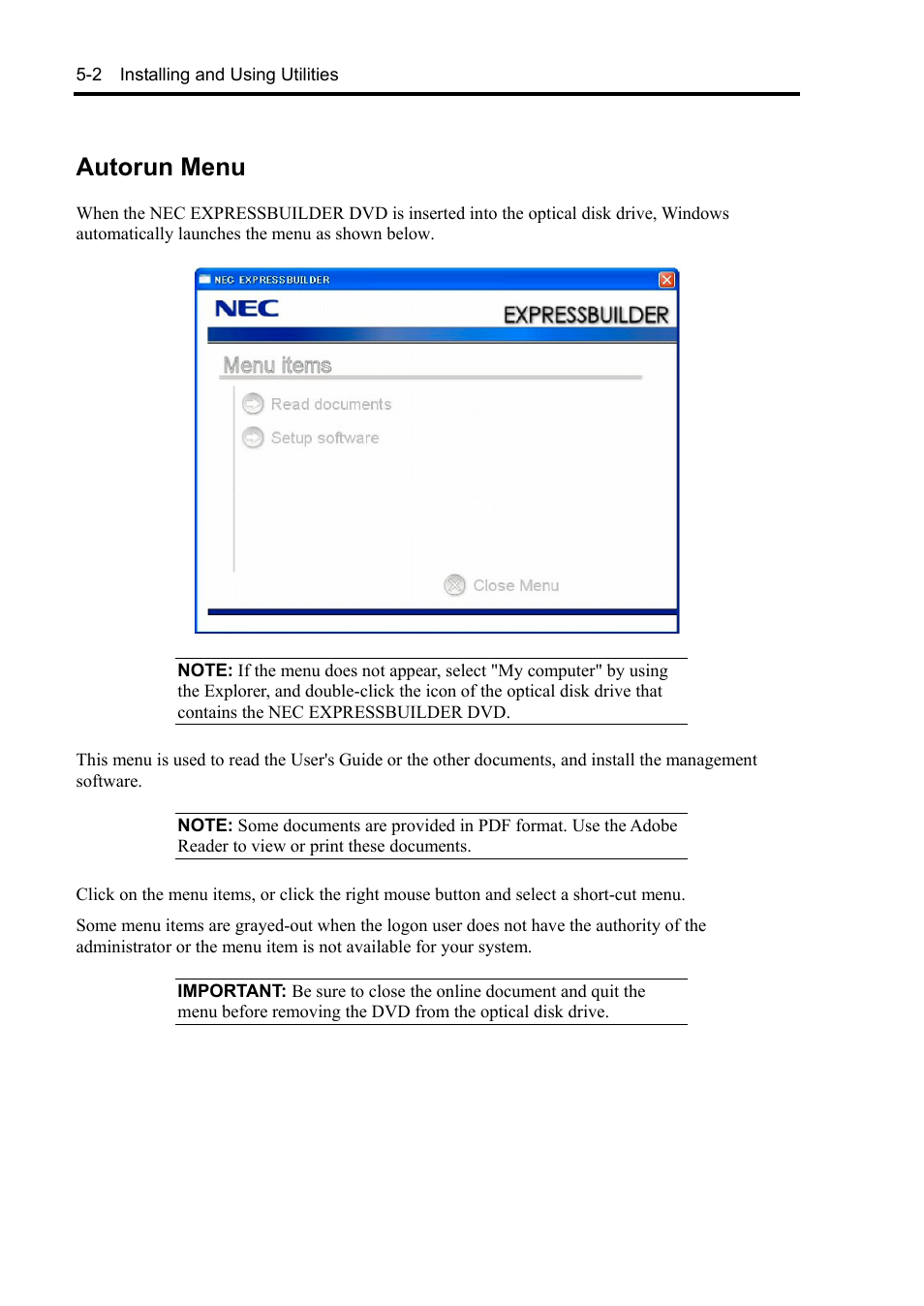Autorun menu | NEC EXPRESS5800/100 SERIES N8100-1635F User Manual | Page 80 / 152