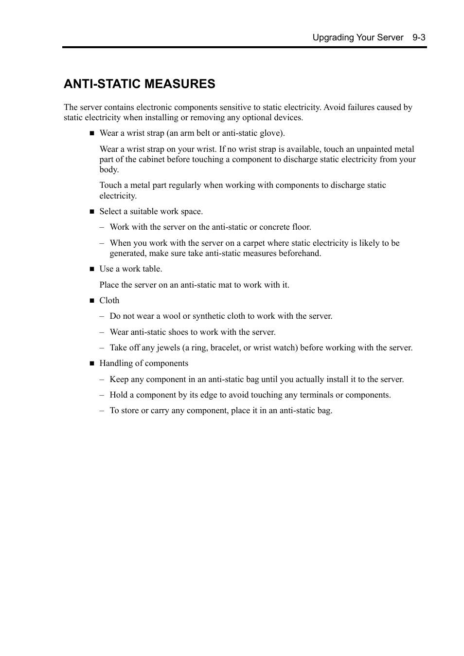 Anti-static measures | NEC Server 140Rc-4 User Manual | Page 289 / 400