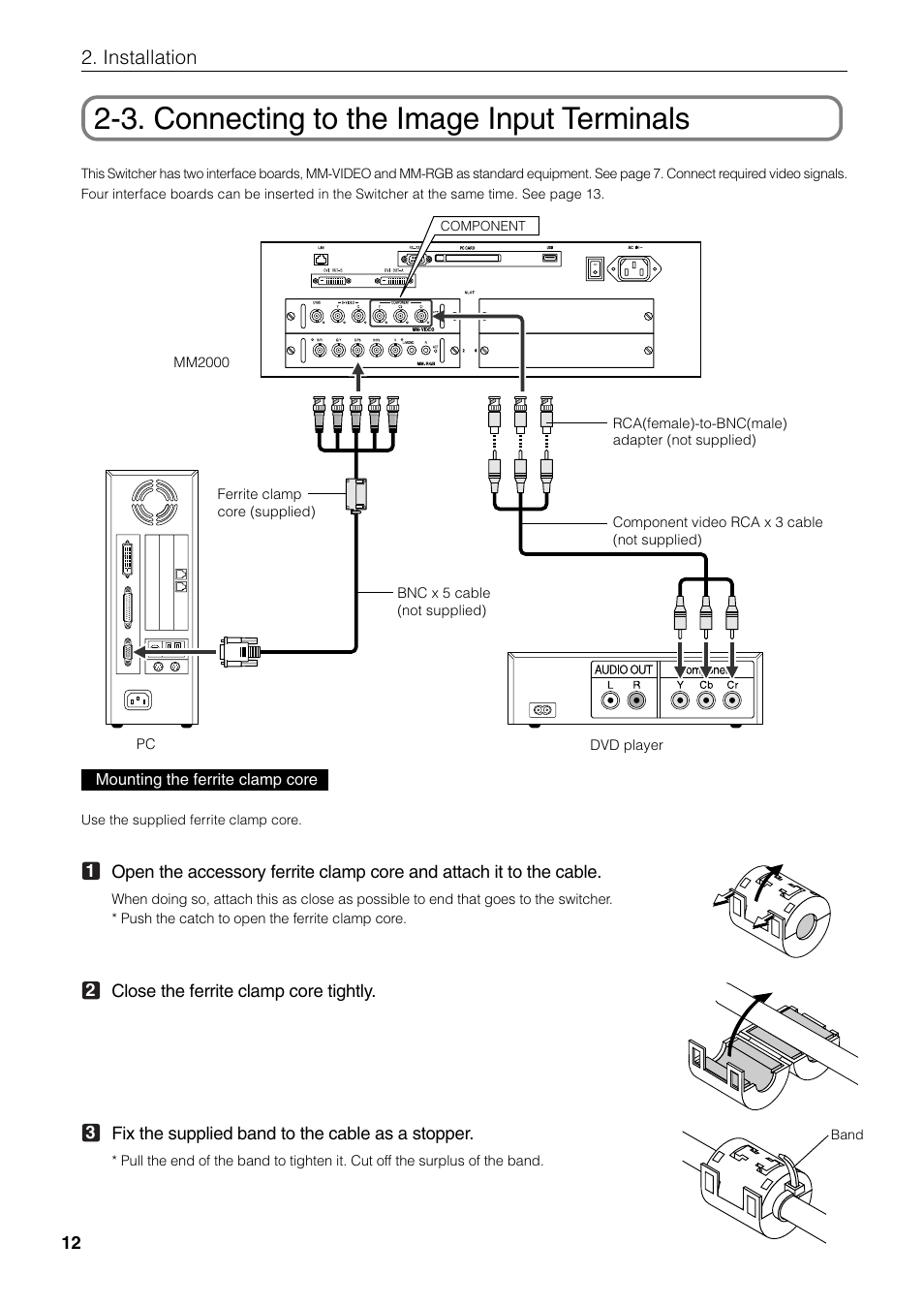 3. connecting to the image input terminals, Installation | NEC MM2000 User Manual | Page 20 / 40