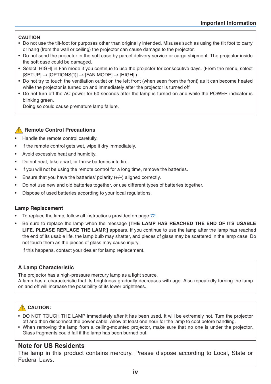 NEC NP41 User Manual | Page 6 / 100