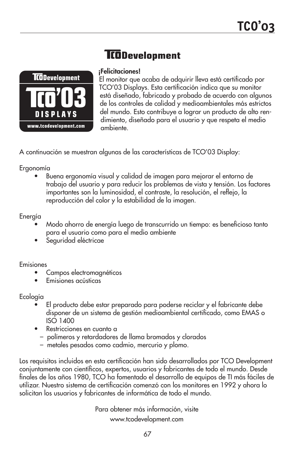 Tco’03 | NEC 175VXM User Manual | Page 69 / 76