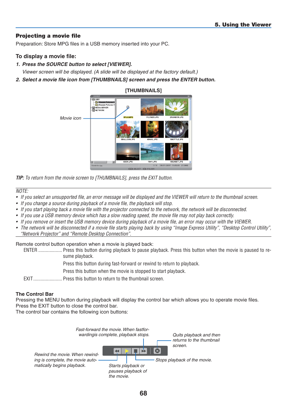 Projecting a movie file | NEC NP2250 User Manual | Page 82 / 183