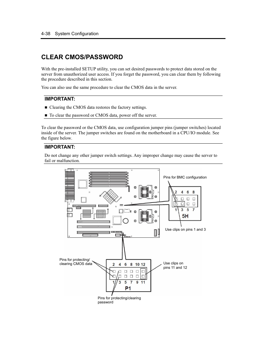 Clear cmos/password | NEC Express5800 Series EXP320B User Manual | Page 136 / 358