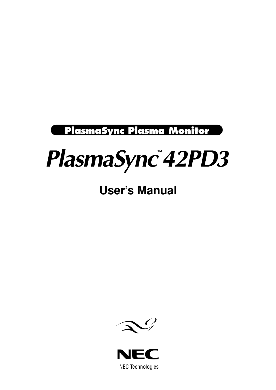 NEC PlasmaSync 42PD3 User Manual | 70 pages