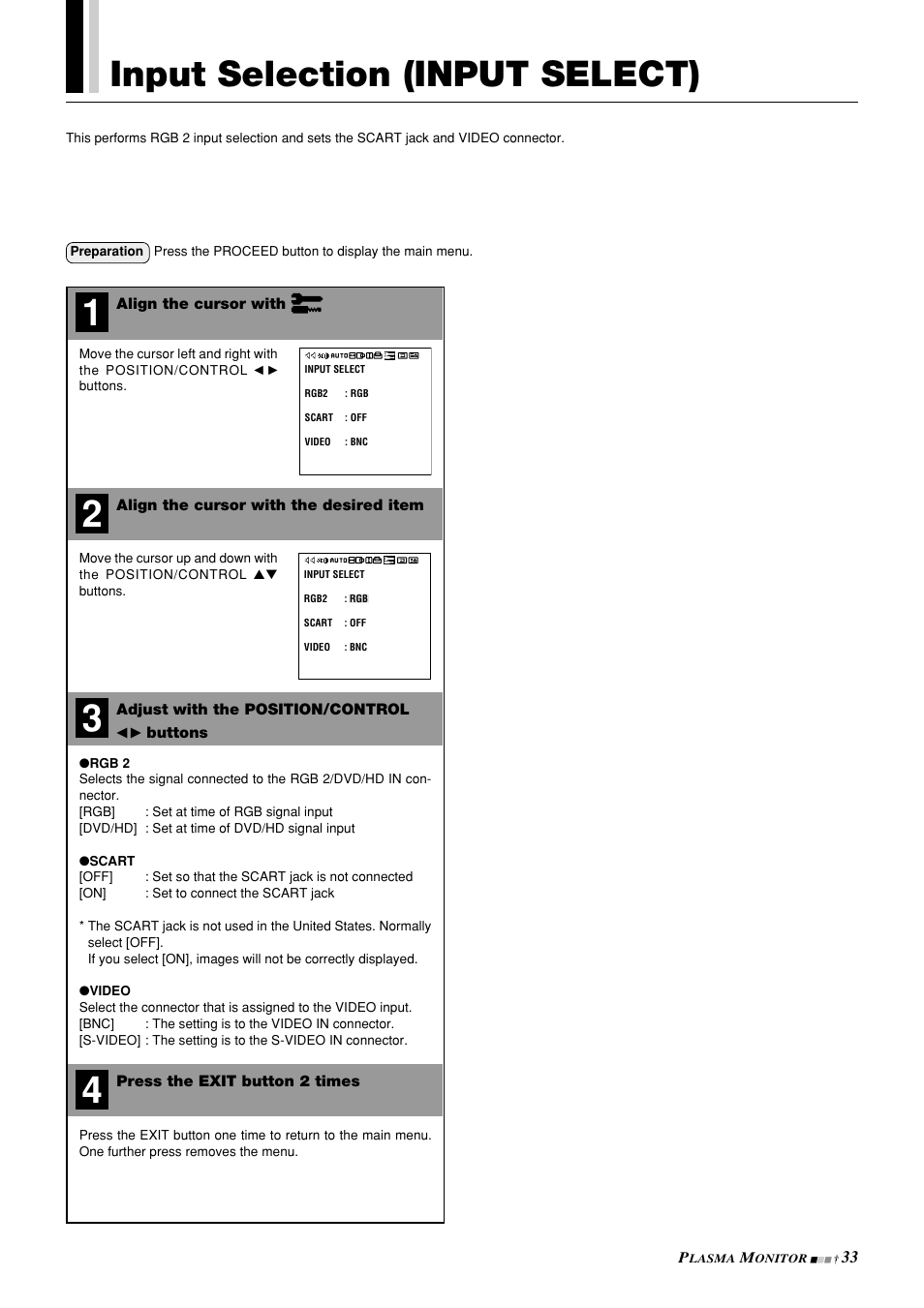 Input selection (input select) | NEC PlasmaSync 42PD3 User Manual | Page 33 / 70