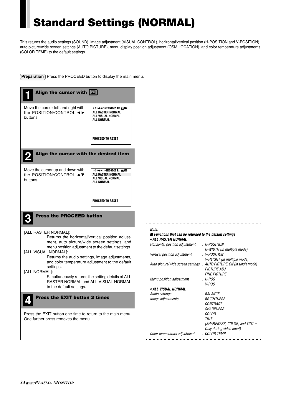 Standard settings (normal) | NEC PlasmaSync 42PD3 User Manual | Page 34 / 70