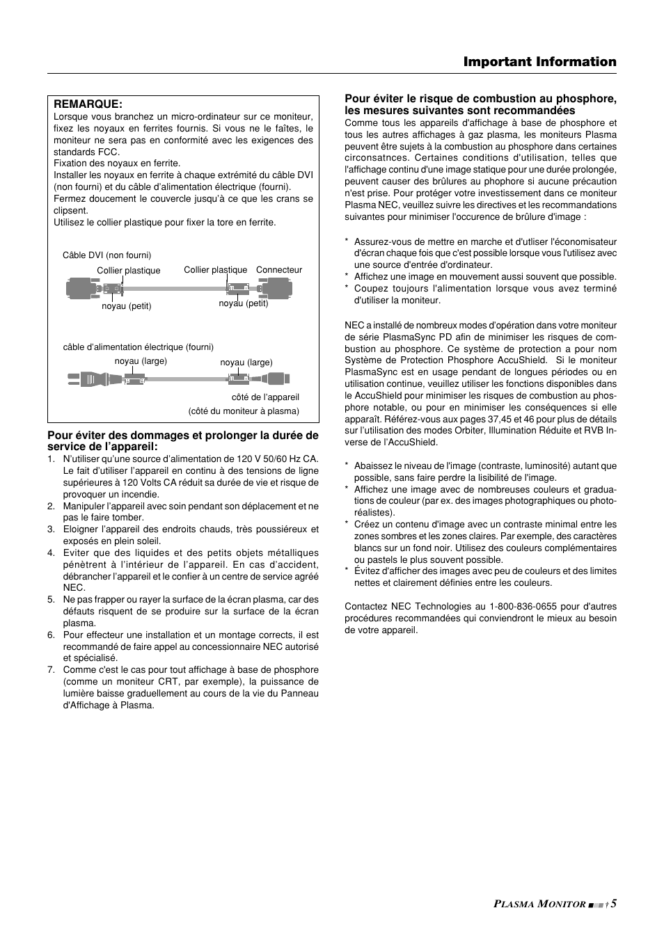 Important information | NEC PlasmaSync 42PD3 User Manual | Page 5 / 70