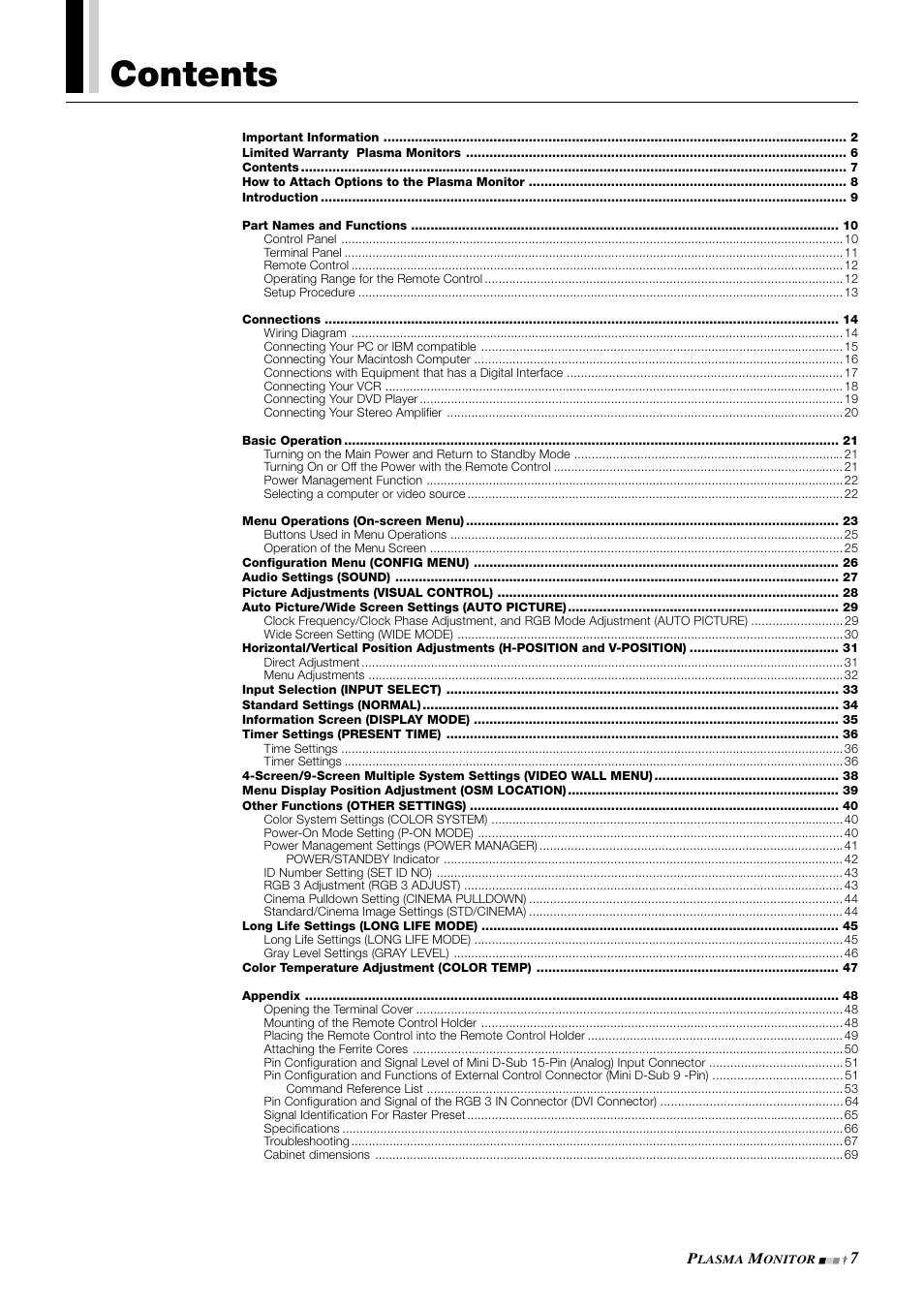 NEC PlasmaSync 42PD3 User Manual | Page 7 / 70