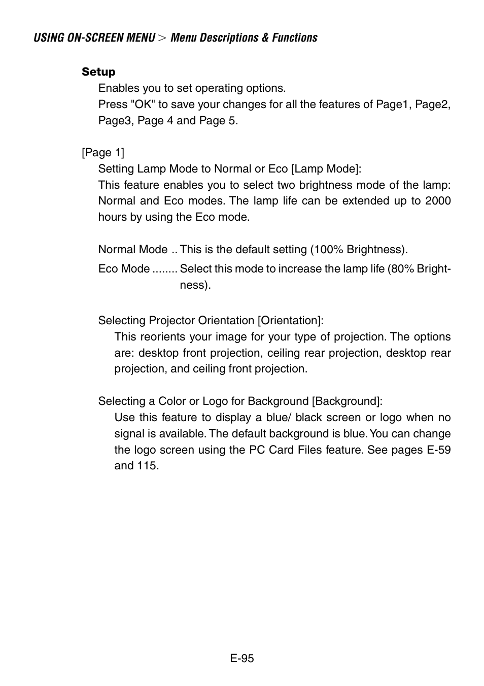 Setup | NEC LT260 User Manual | Page 95 / 149