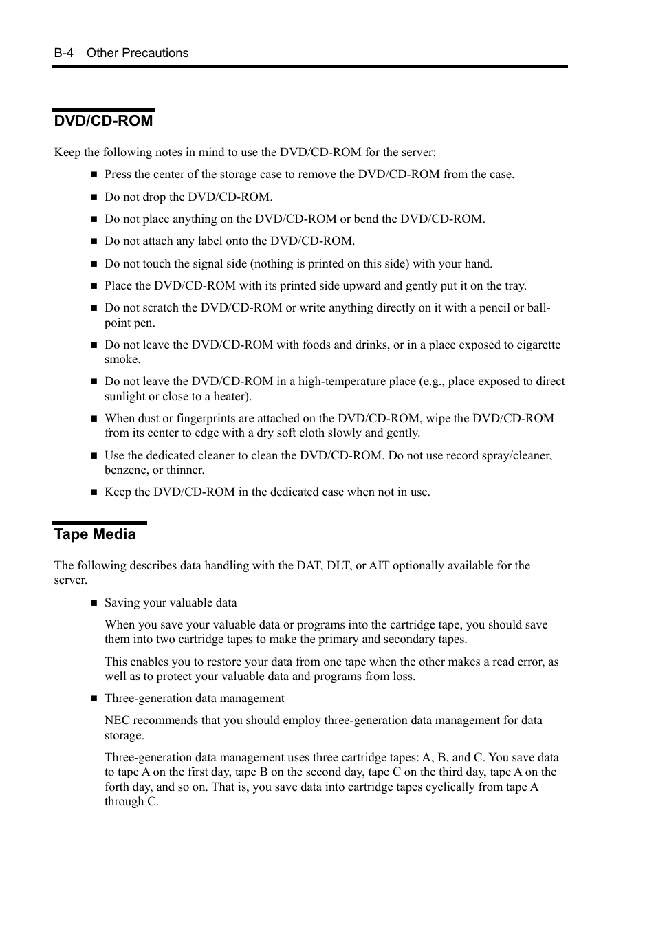 Dvd/cd-rom, Tape media | NEC Express 5800/230Eh User Manual | Page 288 / 342