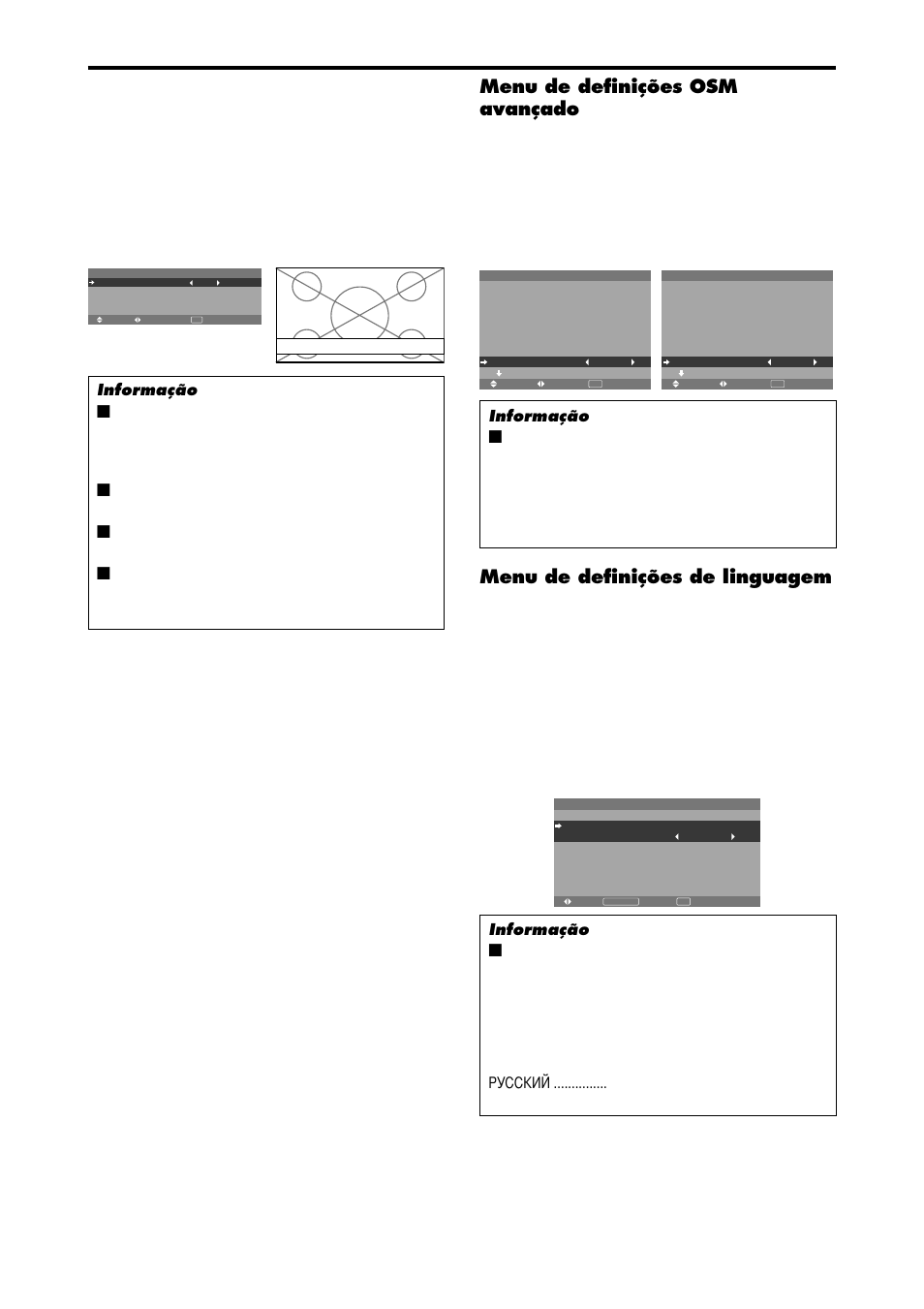Menu de definições osm avançado, Menu de definições de linguagem | NEC PX-42XM4A User Manual | Page 178 / 192