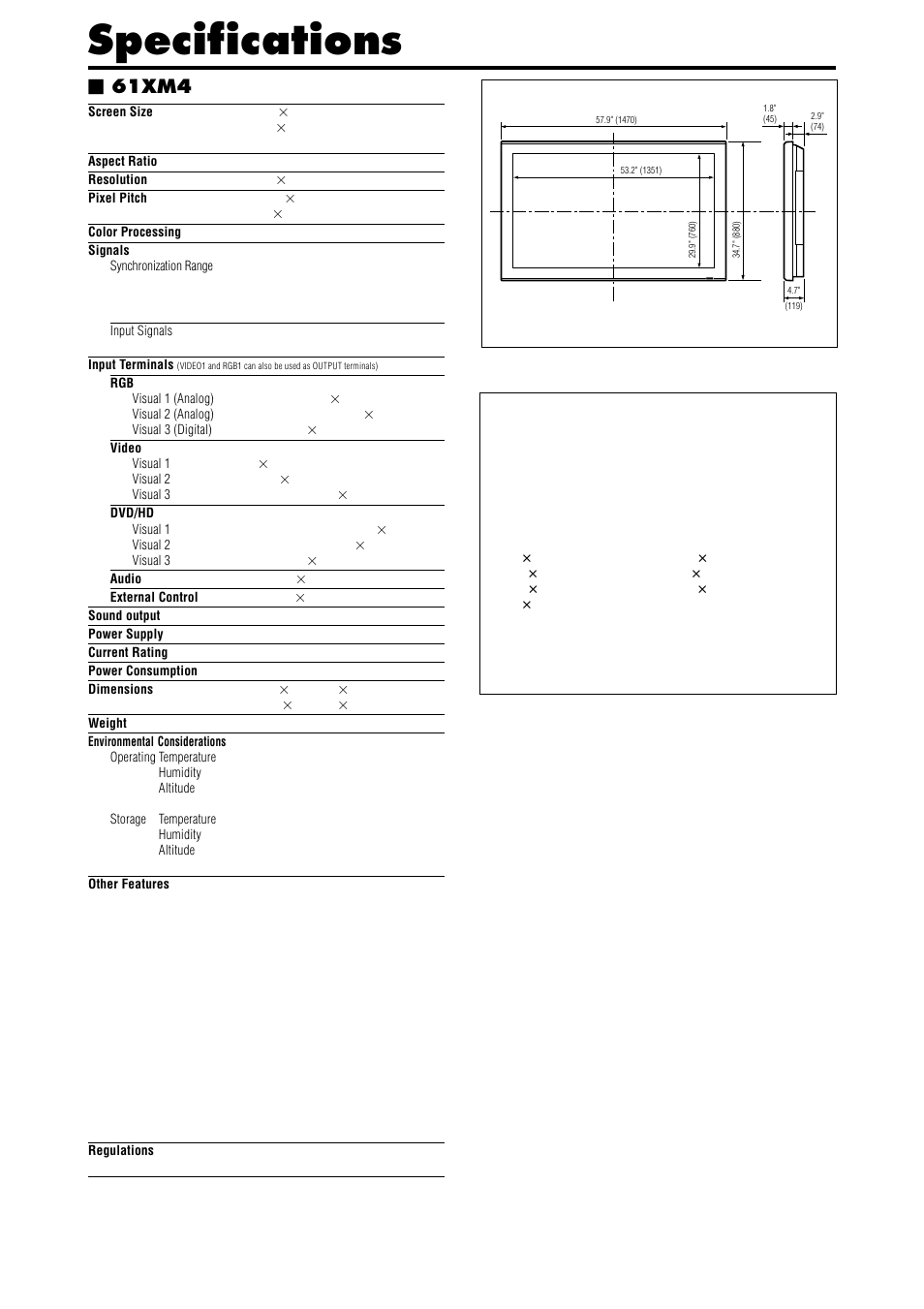 Specifications, 61xm4 | NEC PX-42XM4A User Manual | Page 47 / 192