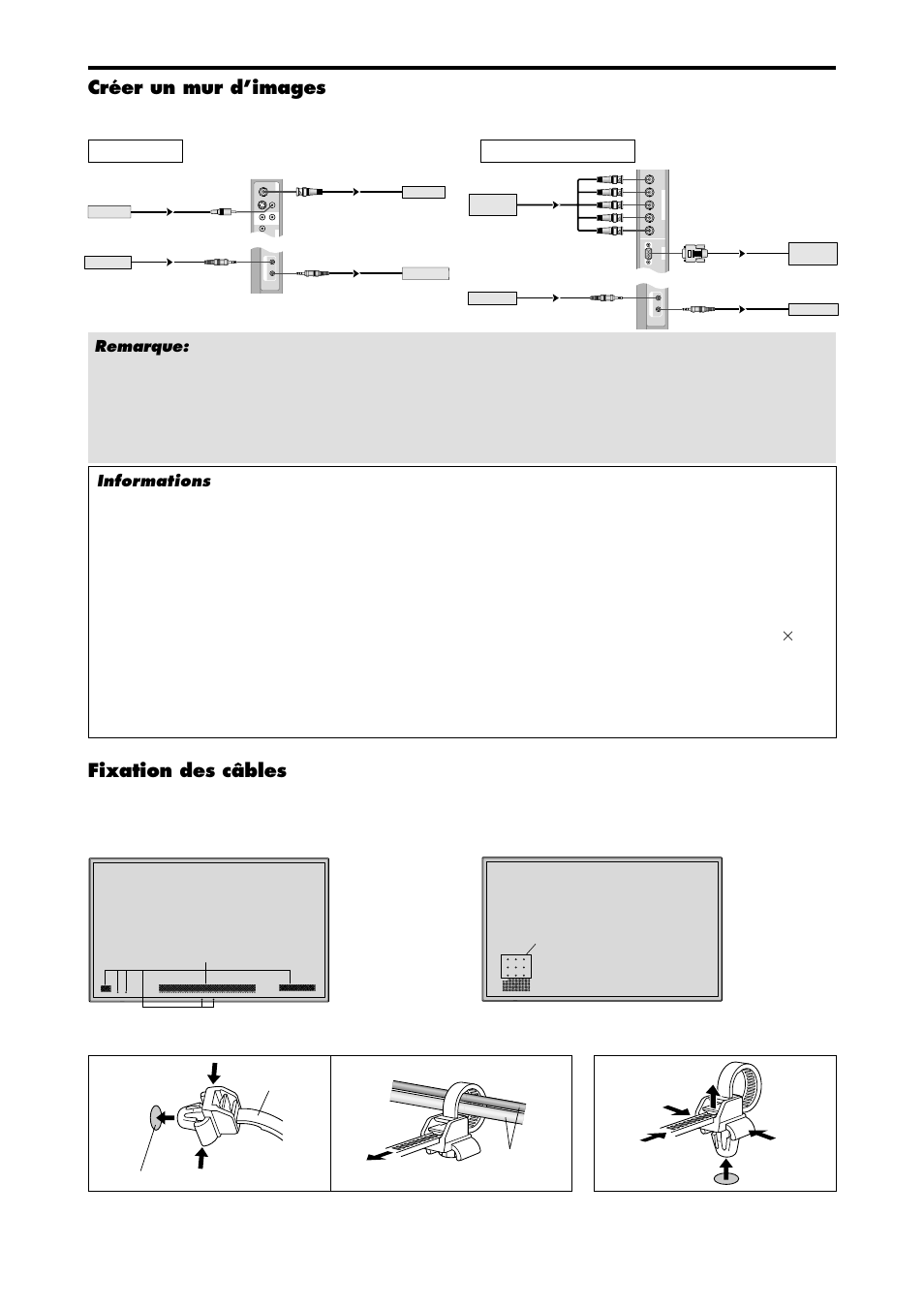 Fixation des câbles, Créer un mur d’images, Collier trou de fixation câbles | In/o u t ), Mono ), Fr-6 | NEC PX-42XM4A User Manual | Page 54 / 192