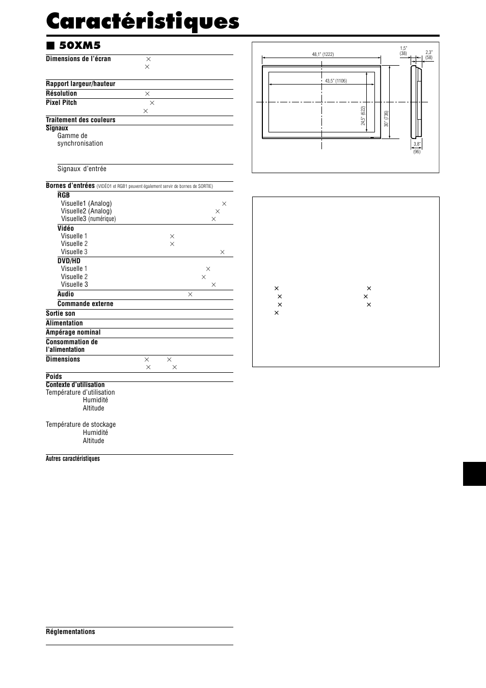 Caractéristiques, 50xm5 | NEC PX-42XM4A User Manual | Page 93 / 192