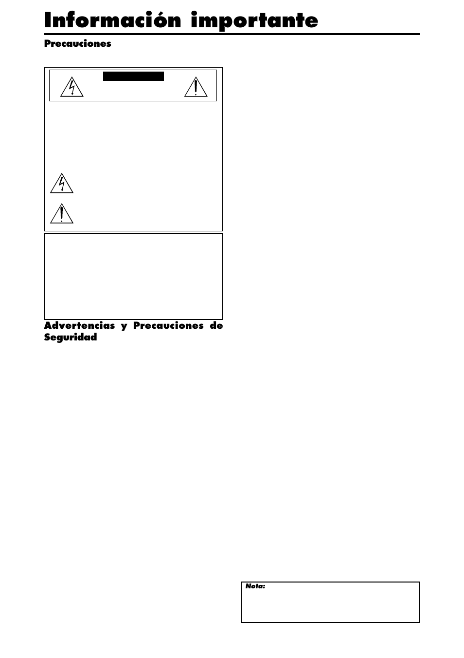 Información importante, Precauciones, Advertencias y precauciones de seguridad | NEC PX-42XM4A User Manual | Page 97 / 192