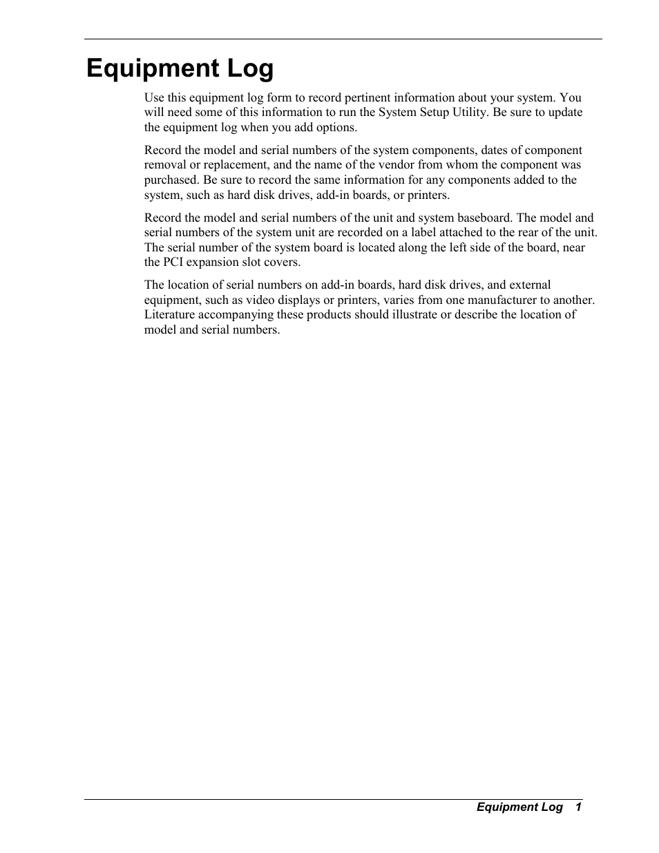 Equipment log | NEC MC2400 User Manual | Page 199 / 204