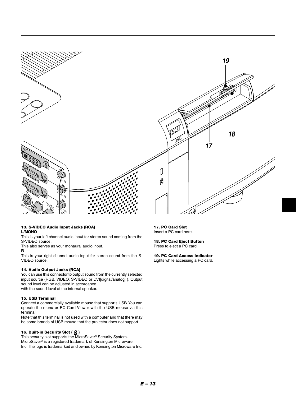 E – 13 | NEC GT950 User Manual | Page 13 / 66