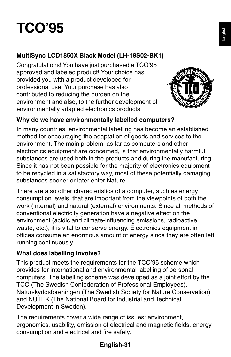 Tco’95 | NEC 1850X User Manual | Page 32 / 34