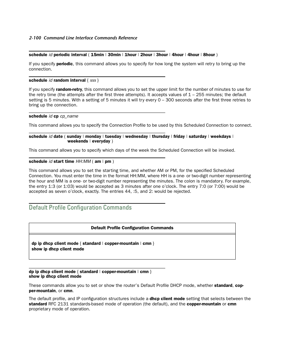 Default profile configuration commands, Default profile configuration commands -100 | Netopia CLI 874 User Manual | Page 112 / 207