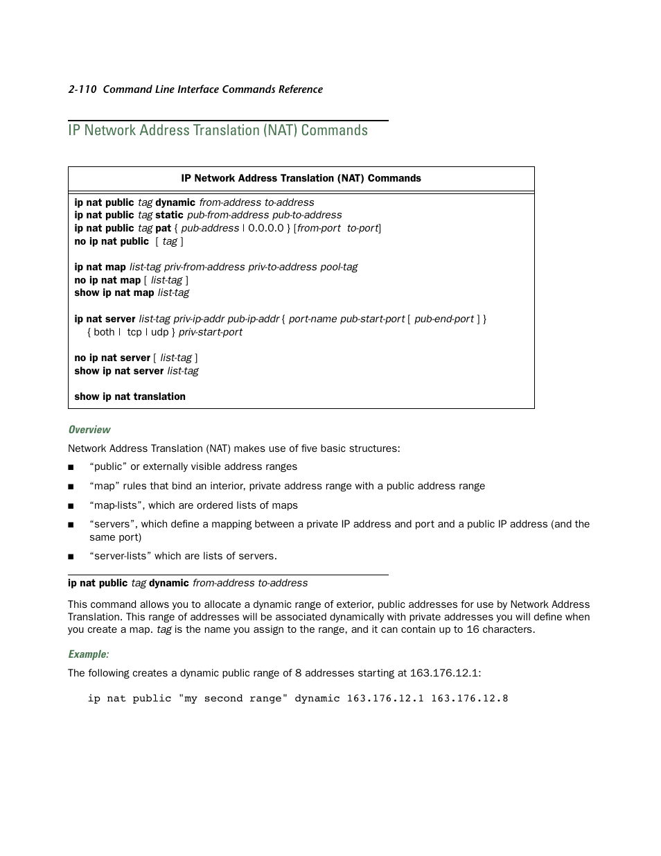 Ip network address translation (nat) commands, Ip network address translation (nat) commands -110 | Netopia CLI 874 User Manual | Page 122 / 207