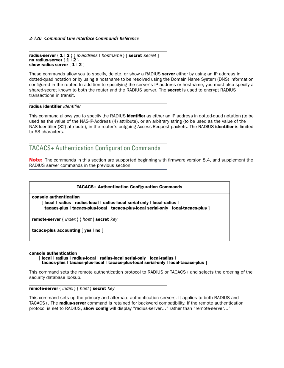 Tacacs+ authentication configuration commands, Tacacs+ authentication configuration commands -120 | Netopia CLI 874 User Manual | Page 132 / 207